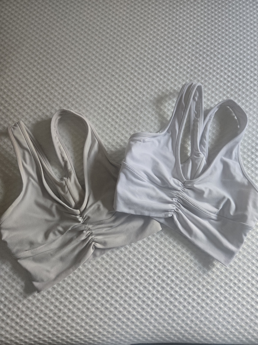 ALO White & Bone Colored Ruched Front Sports Bra
